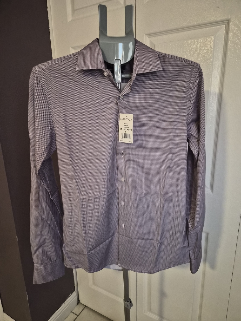 Nautica Men's Lavender Micro-Check Button-Up Shirt